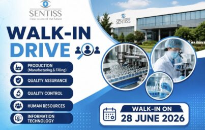 Sentiss Pharma Walk-in Drive| Production, QA, QC, HR & IT Jobs | Walk-in on 28 June 2026