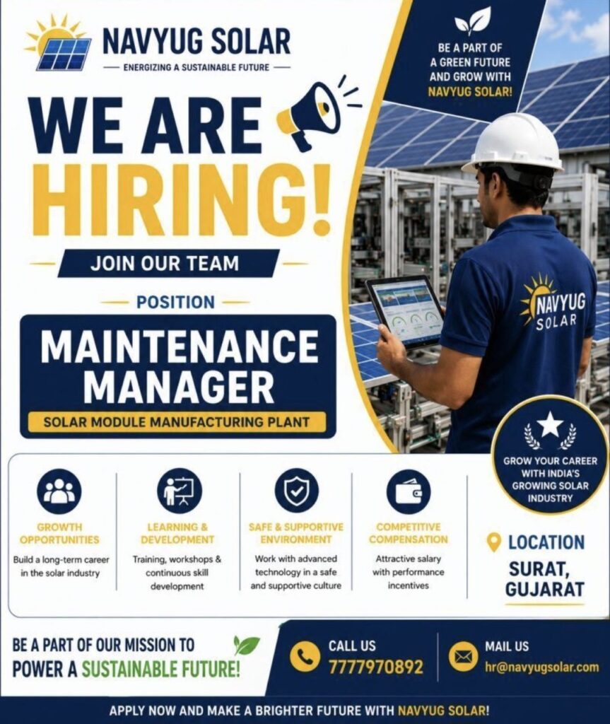 Navyug Solar Recruitment: Maintenance Manager Opportunity