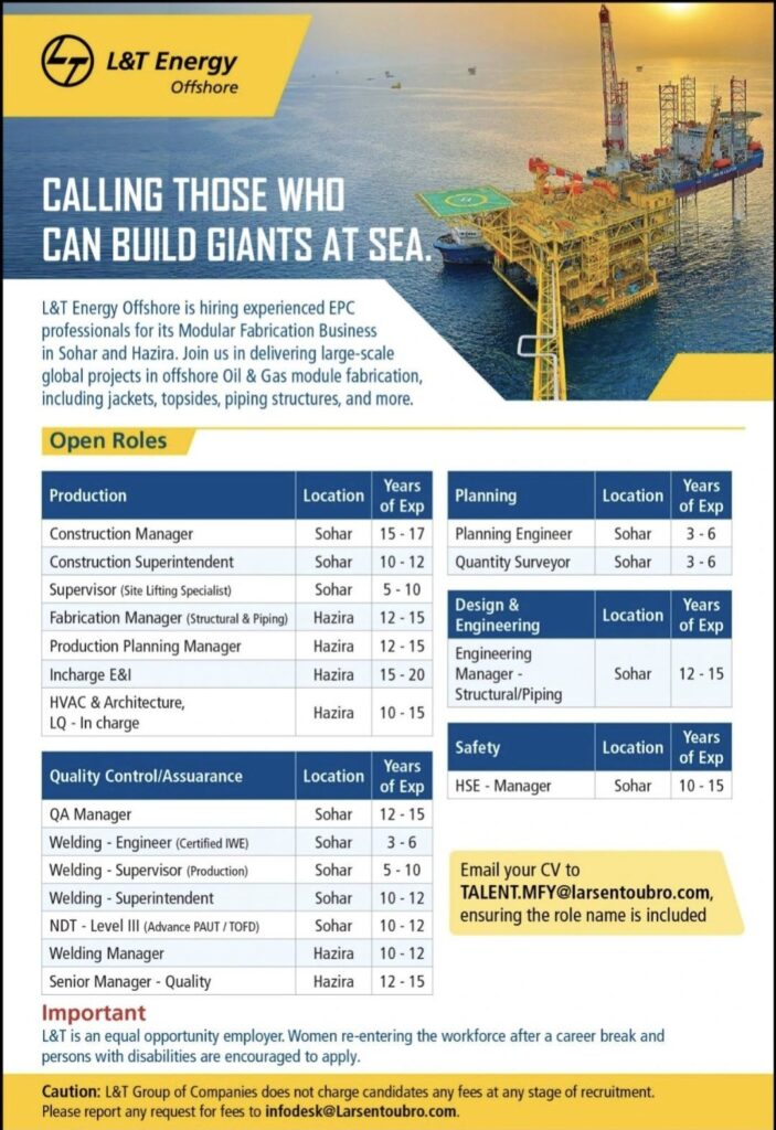L&T Energy Offshore Recruitment: Exciting Career Opportunities in Offshore EPC Projects
