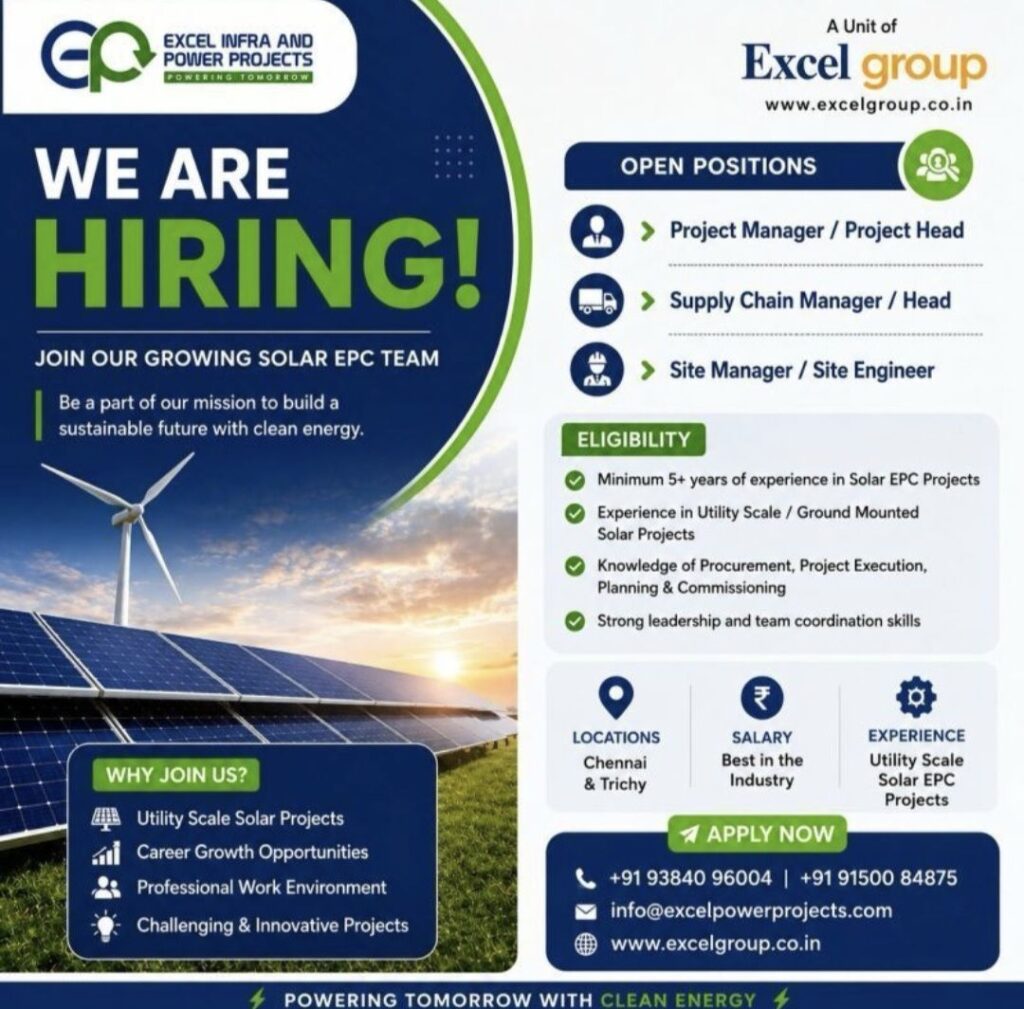 Excel Infra and Power Projects Recruitment – Hiring for Solar EPC Projects