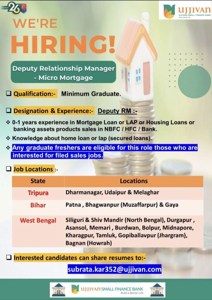 Ujjivan Small Finance Bank Recruitment – Hiring Deputy Relationship Manager (Micro Mortgage)