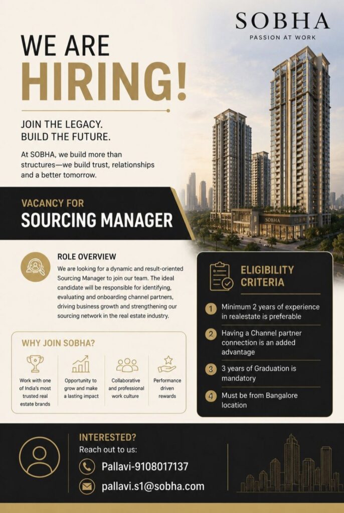 Sobha Constructions Walk-In Interview for Equipment Operators & Drivers |Apply on 13 June 2026