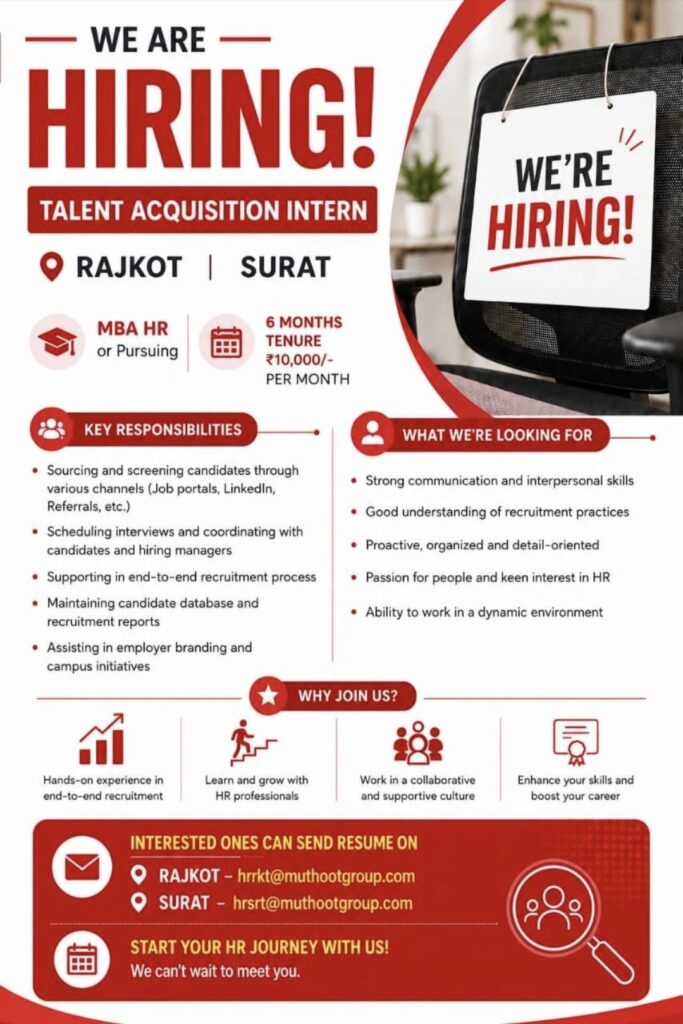 Muthoot Group Hiring Talent Acquisition Interns in Rajkot and Surat: A Career Opportunity for Aspiring HR Professionals