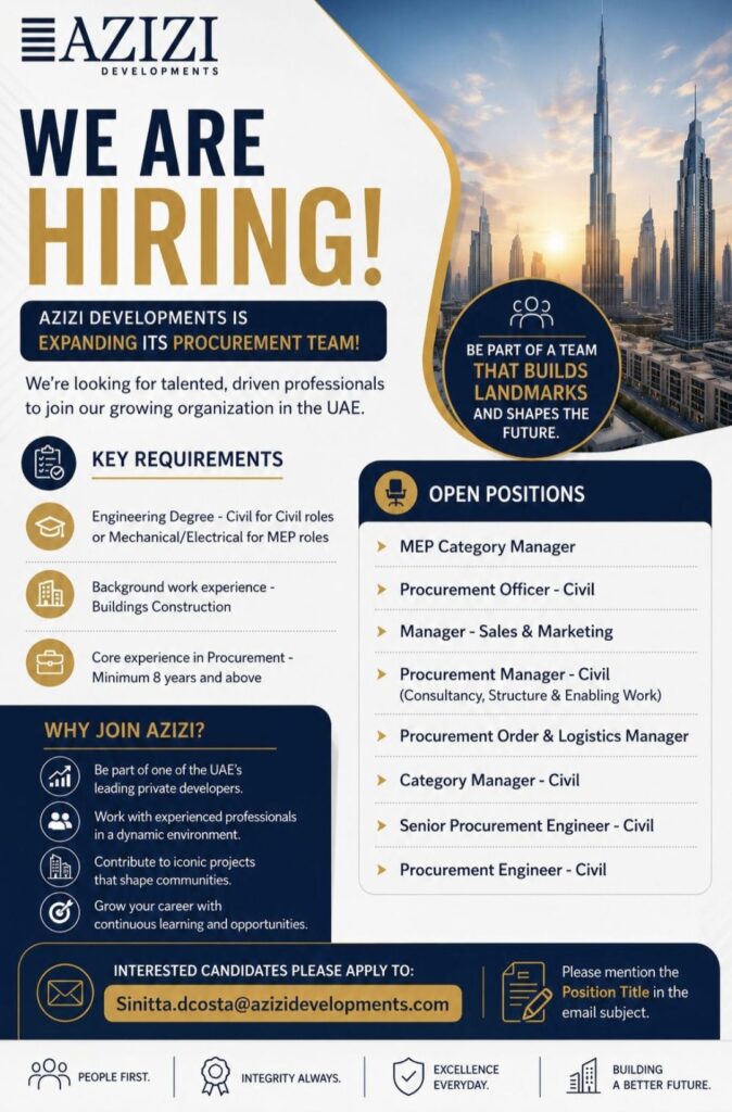 Azizi Developments Hiring – Procurement & Civil Engineering Career Opportunities in UAE