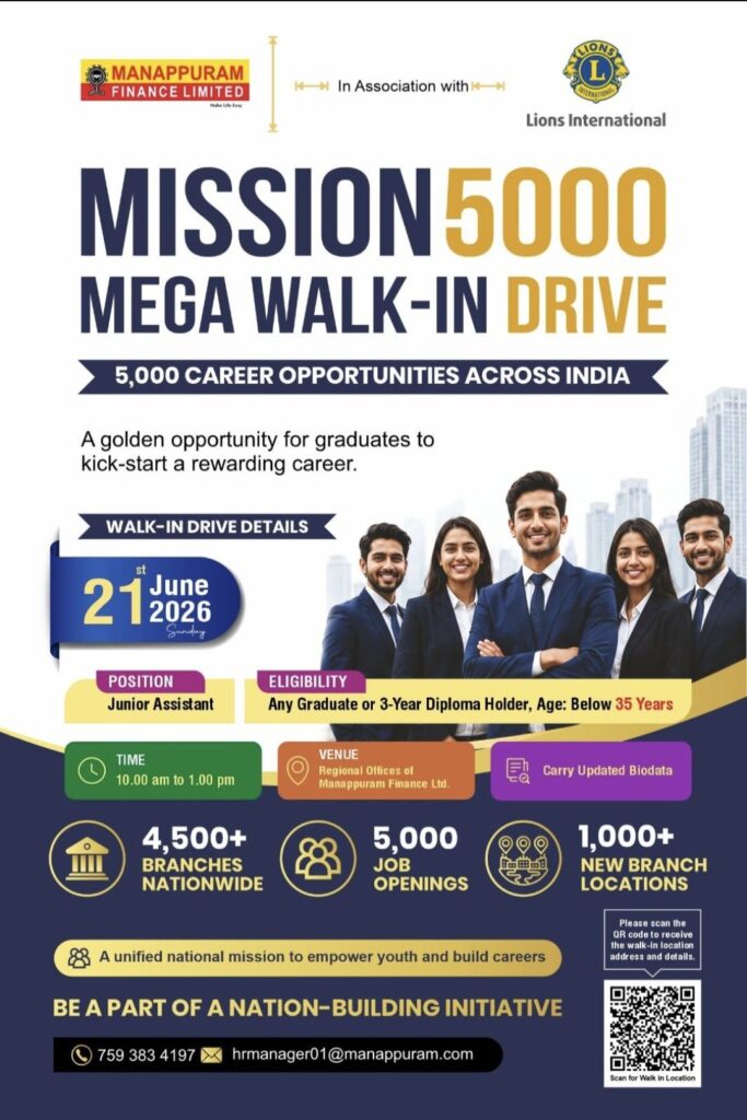 Manappuram Finance Mission 5000 Mega Walk-In Drive 2026 | 5,000 Career Opportunities Across India