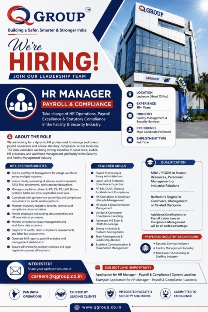 Q Group Recruitment– HR Manager (Payroll & Compliance) | Apply Now