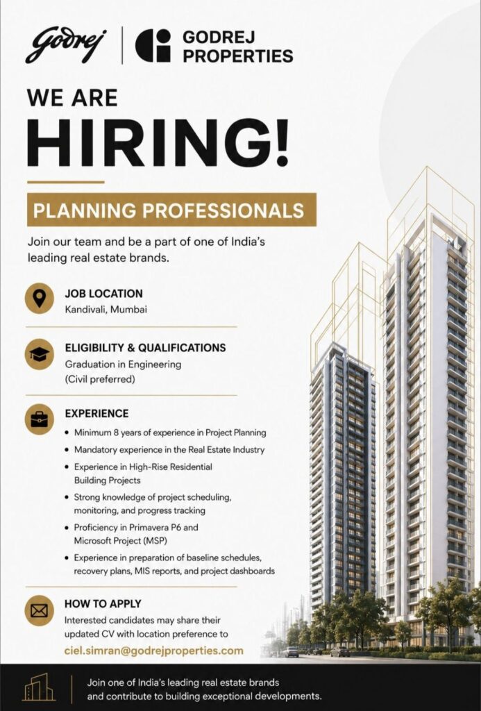 Godrej Properties Recruitment| Hiring Planning Professionals | Apply for Mumbai Location