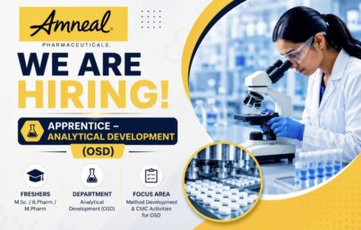 Amneal Pharmaceuticals Recruitment– Apprentice (Analytical Development – OSD) | Freshers | Ahmedabad