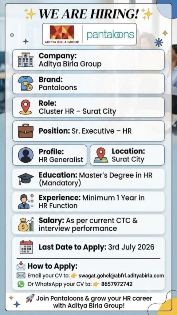 Aditya Birla Group (Pantaloons) Recruitment– Sr. Executive HR | Cluster HR