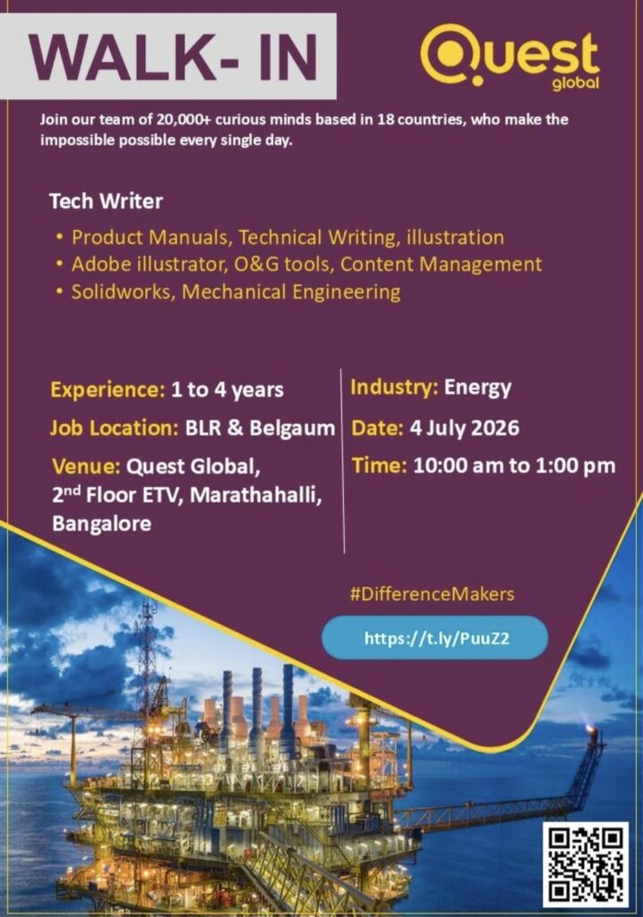 Quest Global Walk-In Interview| Tech Writer Jobs in Bangalore & Belgaum | Apply on 4 July 2026