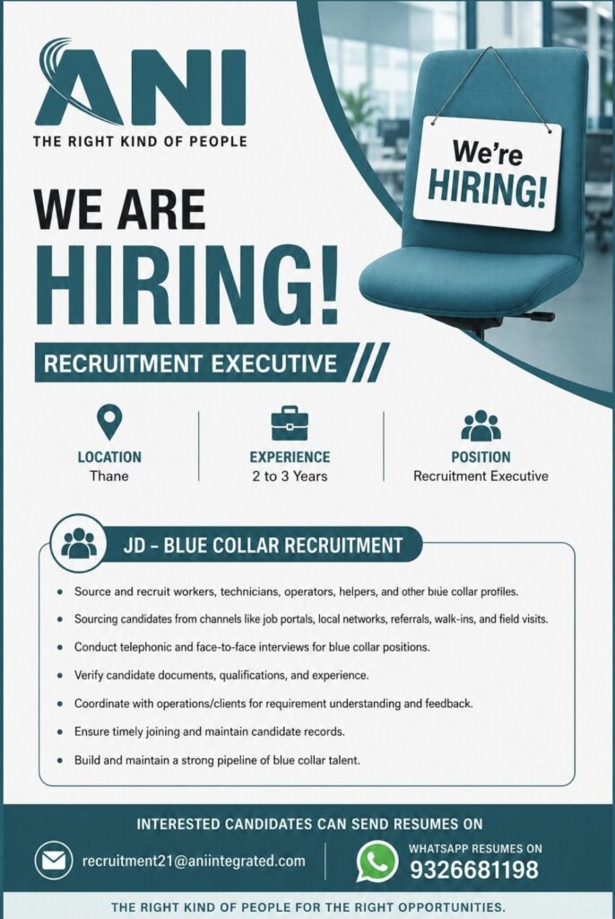 ANI Integrated Services Recruitment| Recruitment Executive Job Opening in Thane | Apply Now