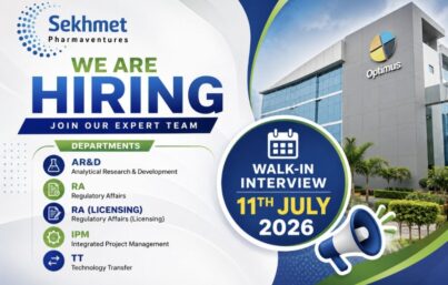 Sekhmet Pharmaventures Walk-In Interview| AR&D, RA, IPM & TT Executive Jobs | 11 July 2026