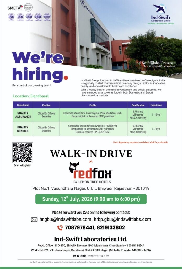 Ind-Swift Laboratories Walk-In Drive for QA & QC Departments