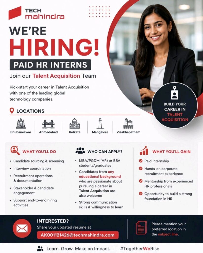 Tech Mahindra Paid HR Internship: Talent Acquisition Intern Opportunities Across India