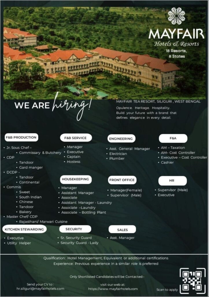 Mayfair Hotels & Resorts Recruitment: Multiple Job Openings at Mayfair Tea Resort, Siliguri