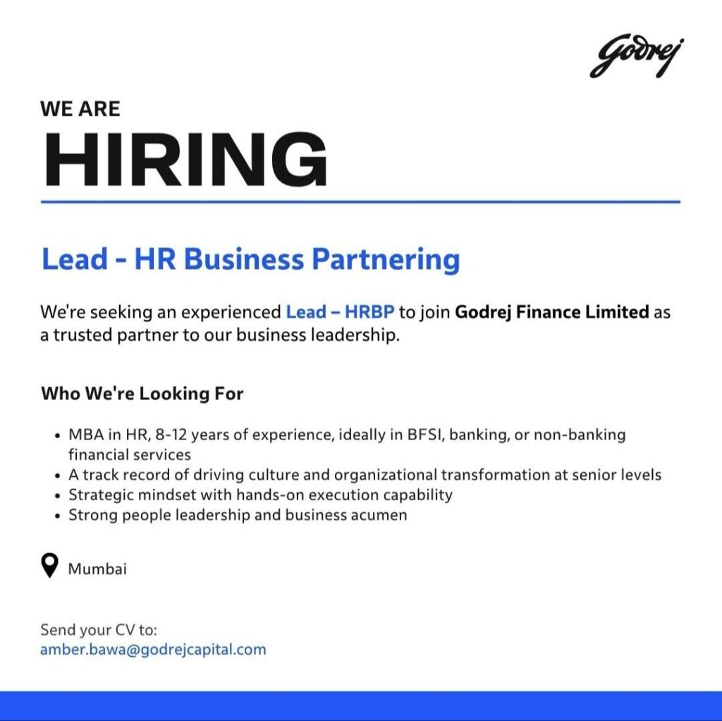Godrej Capital Recruitment: Hiring Lead – HR Business Partnering in Mumbai