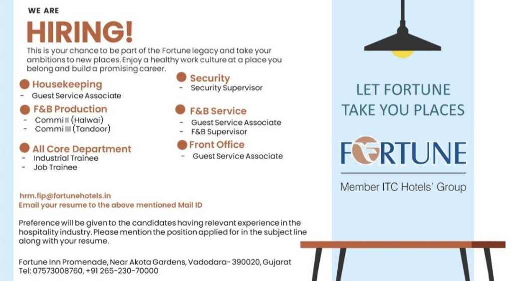 Fortune Hotels Recruitment: Hiring for Housekeeping, F&B, Security, Front Office & Core Departments