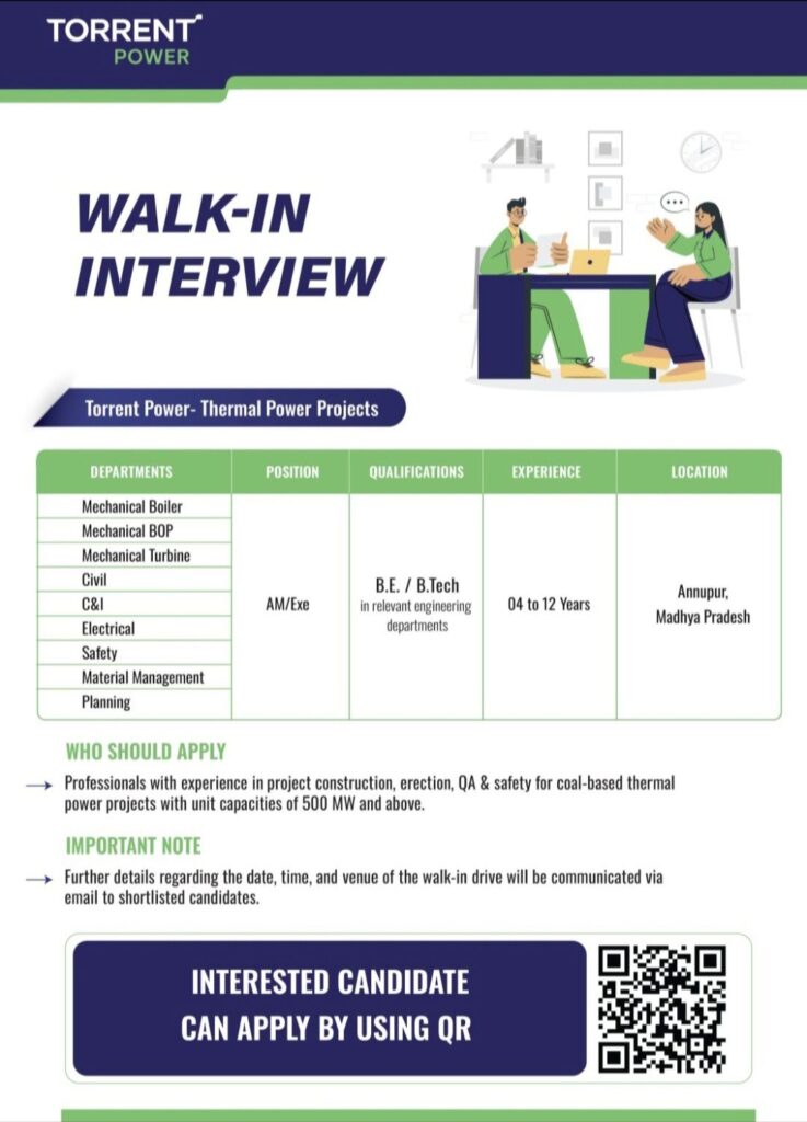 Torrent Power Recruitment: Walk-In Interview for Thermal Power Project Professionals