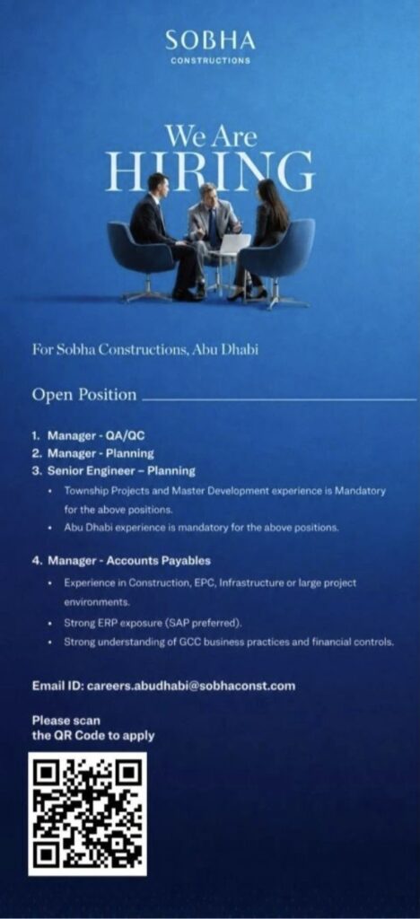 Sobha Constructions Abu Dhabi Recruitment: Hiring Managers and Senior Engineers