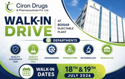 Ciron Drugs Walk-In Drive: Urgent Recruitment for QA, QC, Engineering, Production, Microbiology & Warehouse Departments