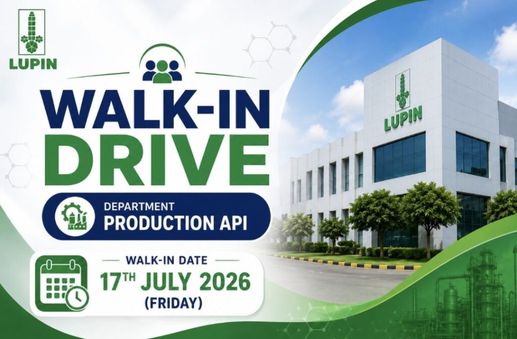 Lupin Limited Walk-In Drive at Tarapur – Production API Jobs for B.Sc., M.Sc. & Diploma Chemical Candidates