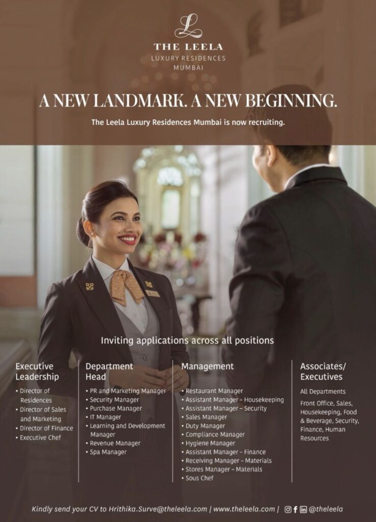 The Leela Luxury Residences Mumbai Recruitment – Multiple Hospitality Career Opportunities Across All Departments