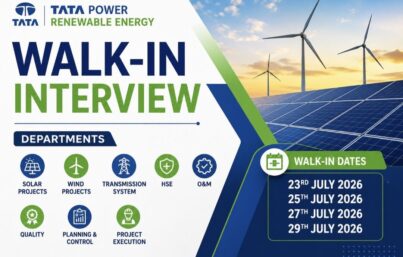 Tata Power Renewable Energy Recruitment – Walk-In Interview for Lead Engineers & Project Execution Roles | Apply Now