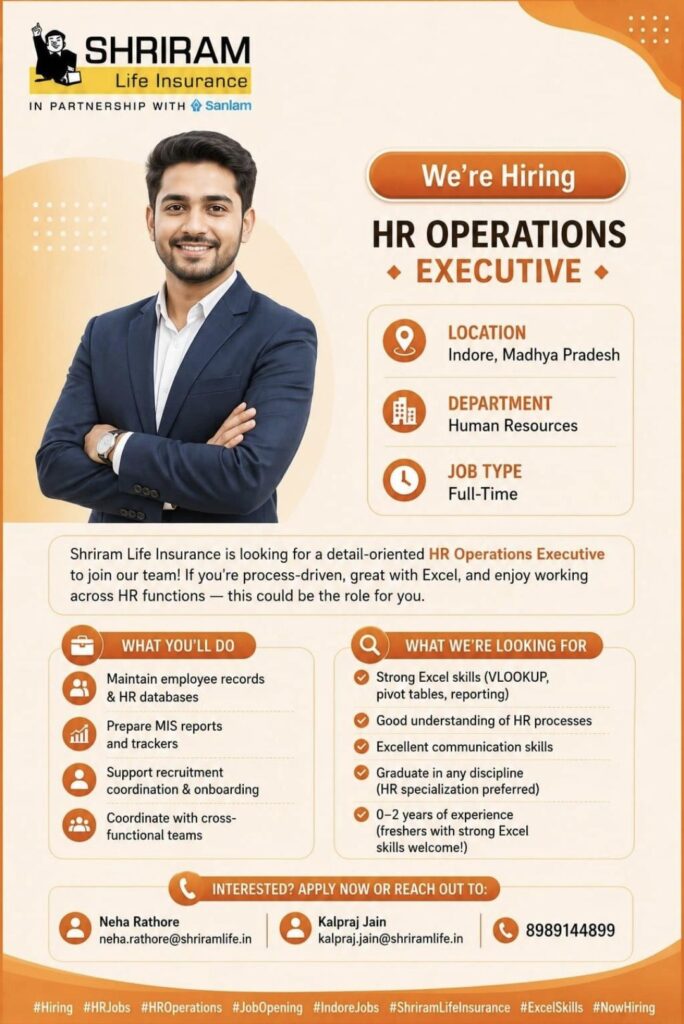 Shriram Life Insurance Recruitment– HR Operations Executive | Apply for Human Resources Jobs 