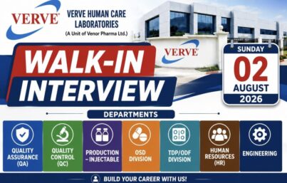 Verve Human Care Laboratories Walk-in Interview| QA, QC, Production, HR & Engineering Jobs | Apply on 02 August 2026