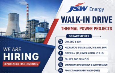 JSW Energy Walk-In Drive| Thermal Power Projects Recruitment | Civil, Mechanical, Electrical, C&I, PMG Jobs