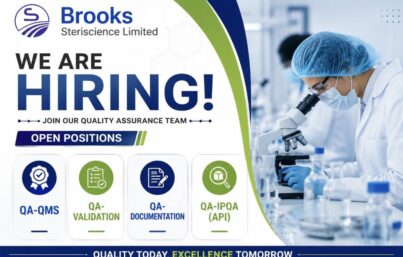 Brooks Steriscience Limited Hiring| QA-QMS, QA Validation, QA Documentation & QA IPQA (API) Jobs in Vadodara