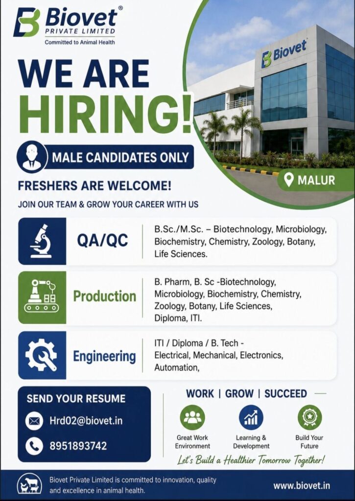 Biovet Private Limited Recruitment| Freshers Hiring for QA/QC, Production & Engineering | Apply Now