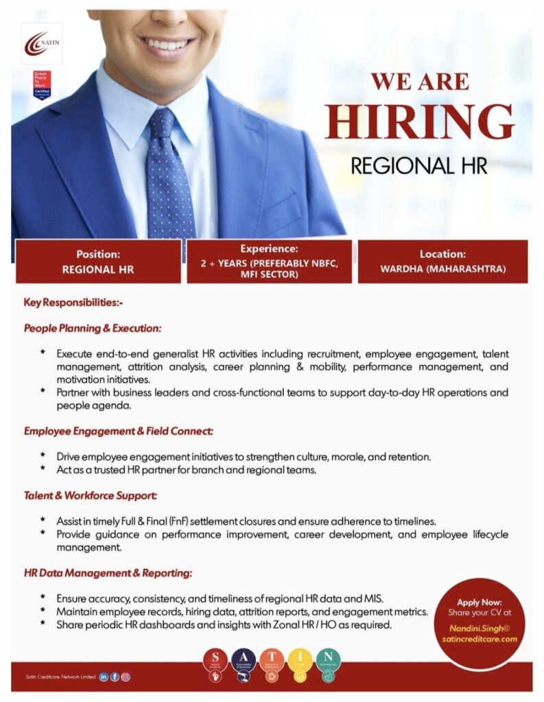 Satin Creditcare Network Limited Recruitment – Regional HR Opportunity in Wardha, Maharashtra