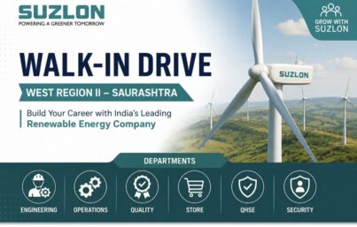 Suzlon West Region II Saurashtra Walk-In Drive : Recruitment for Engineering, Operations, Quality, Store, QHSE & Security Professionals