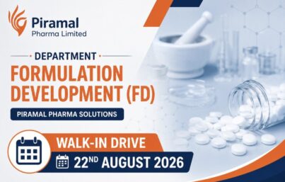 Piramal Pharma Limited Walk-In Drive for Senior Research Associate – Formulation Development (FD) | Ahmedabad
