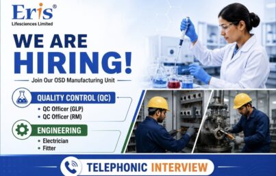 Eris Lifesciences Limited Recruitment – QC Officer, Electrician & Fitter Jobs in Assam | Apply Now