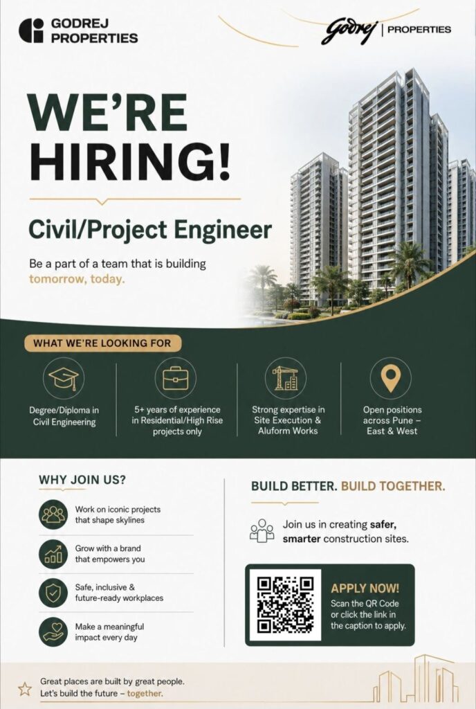 Godrej Properties Recruitment– Civil/Project Engineer Opportunities in Pune