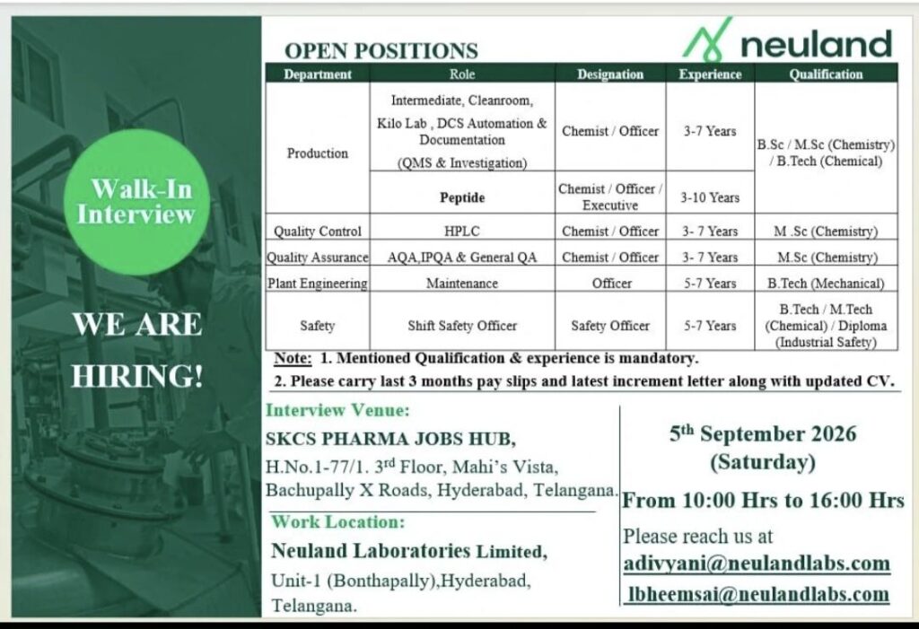 Neuland Laboratories Walk-In Interview