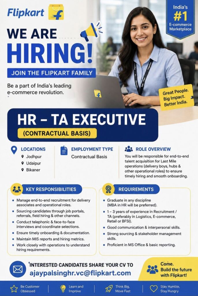 Flipkart Hiring HR – TA Executive