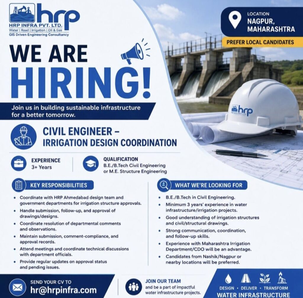HRP Infra Hiring Civil Engineer – Irrigation Design Coordination