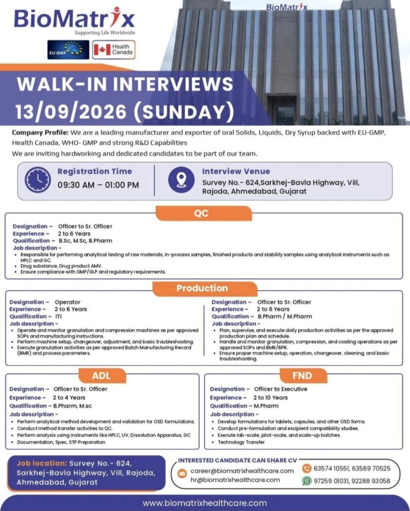 BioMatrix Healthcare Walk-In Interview