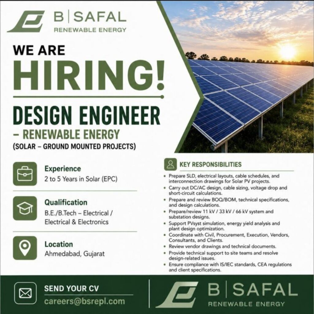 B Safal Renewable Energy Hiring– Design Engineer