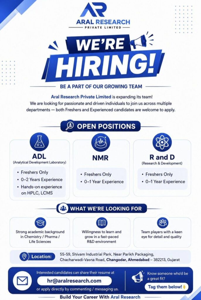 Aral Research Private Limited Recruitment – Freshers Hiring for ADL, NMR & R&D Departments
