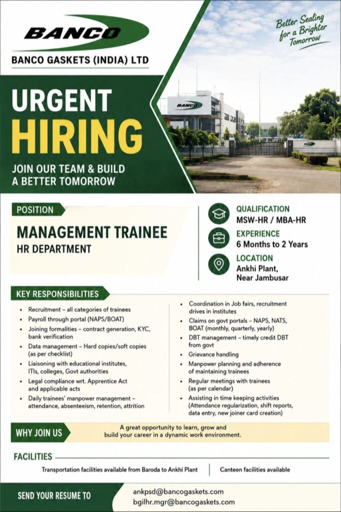 Banco Gaskets Recruitment– HR Department