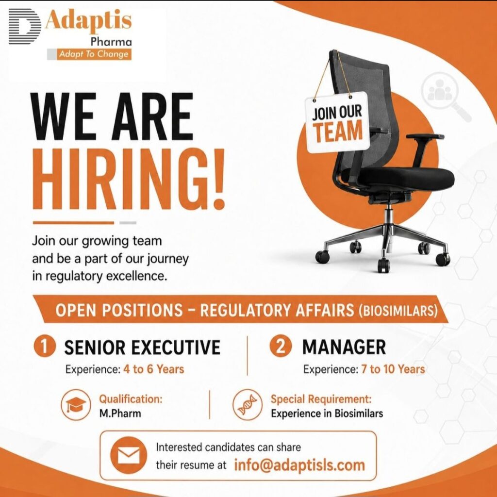Adaptis Pharma Recruitment– Regulatory Affairs (Biosimilars)
