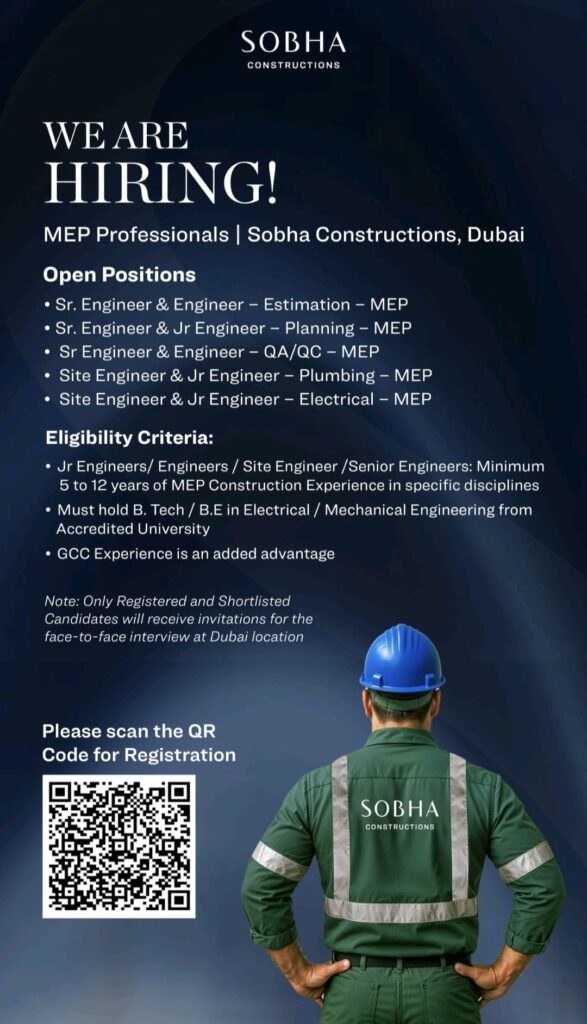 Sobha Constructions Recruitment – MEP Professionals Hiring for Multiple Engineering Positions