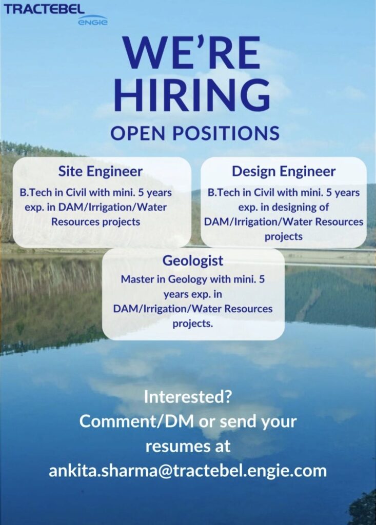 Tractebel ENGIE Recruitment– Hiring Site Engineers, Design Engineers & Geologists for Water Resources Projects
