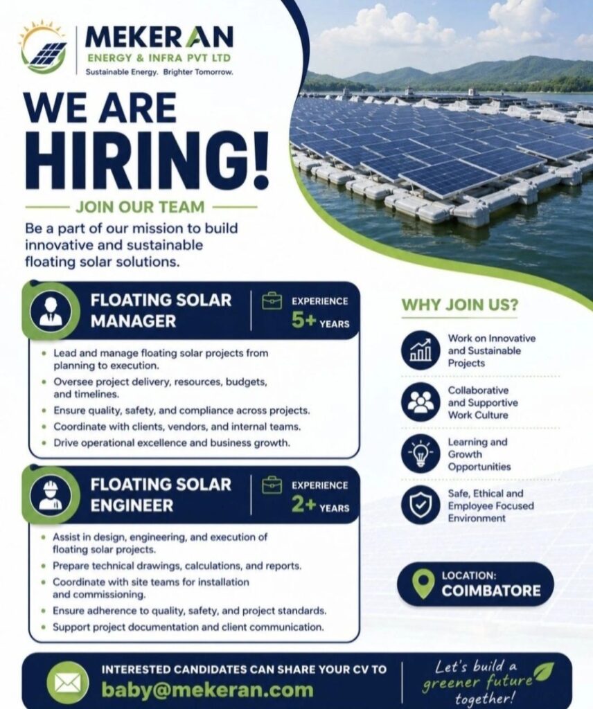 Mekeran Energy & Infra Pvt Ltd Recruitment – Floating Solar Manager & Floating Solar Engineer Jobs