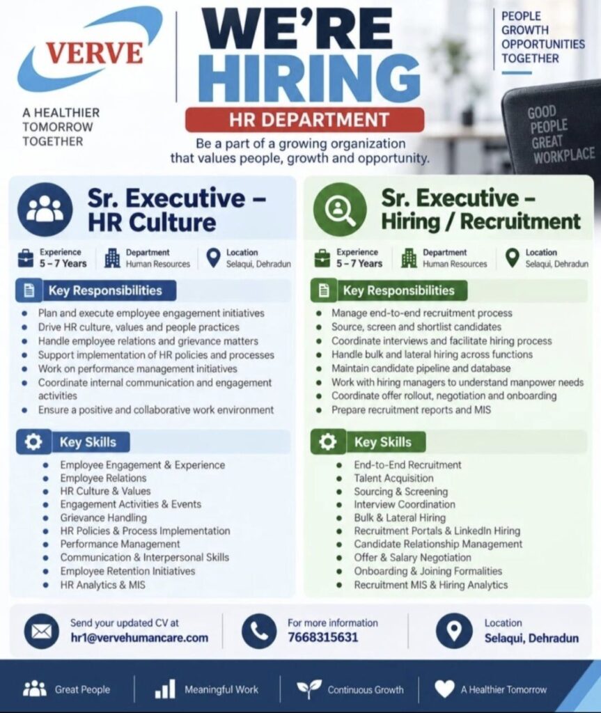 Verve Human Care Recruitment– Hiring Senior Executive HR Culture & Senior Executive Hiring/Recruitment
