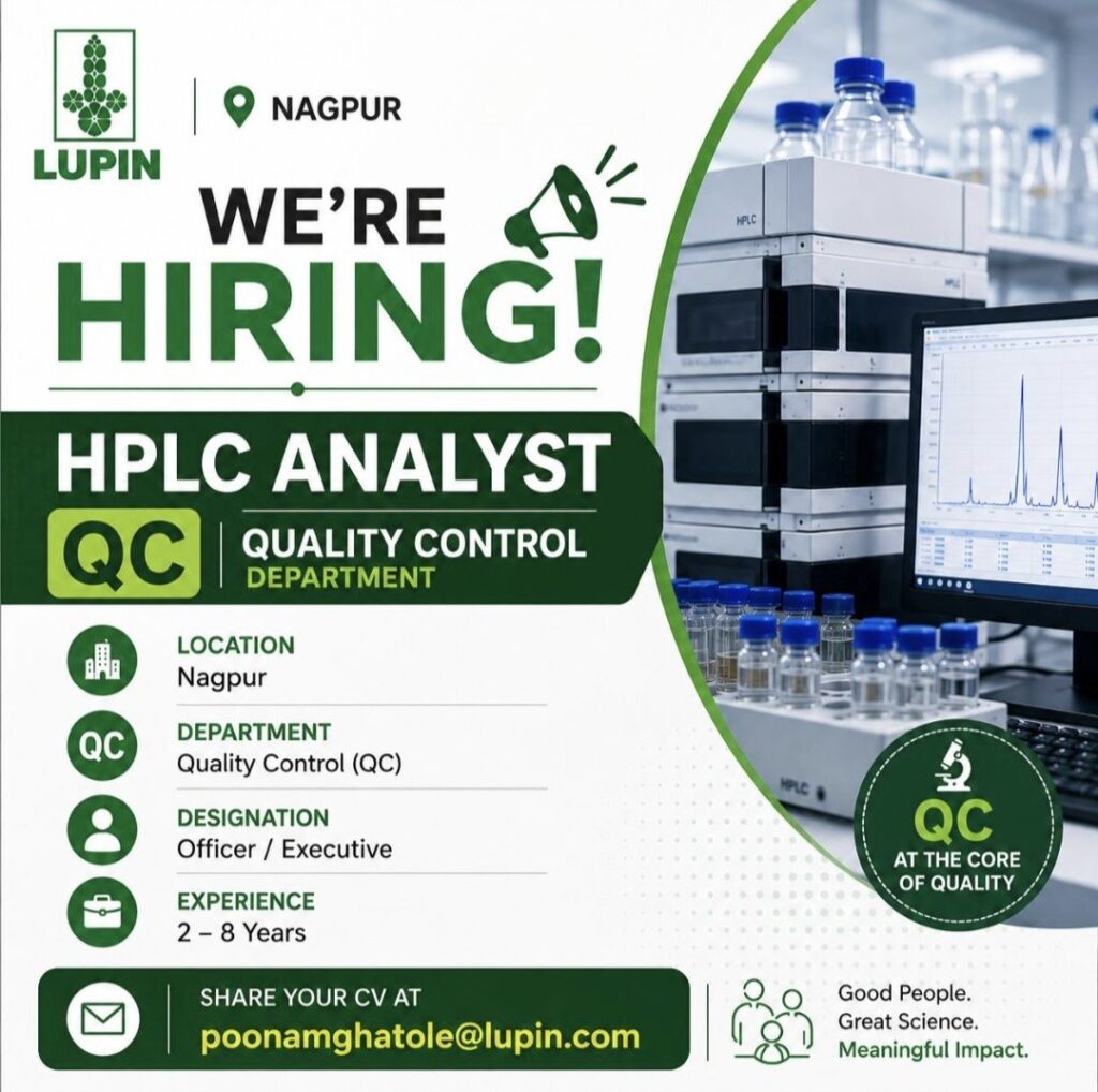 Lupin Hiring – HPLC Analyst (QC) | Nagpur